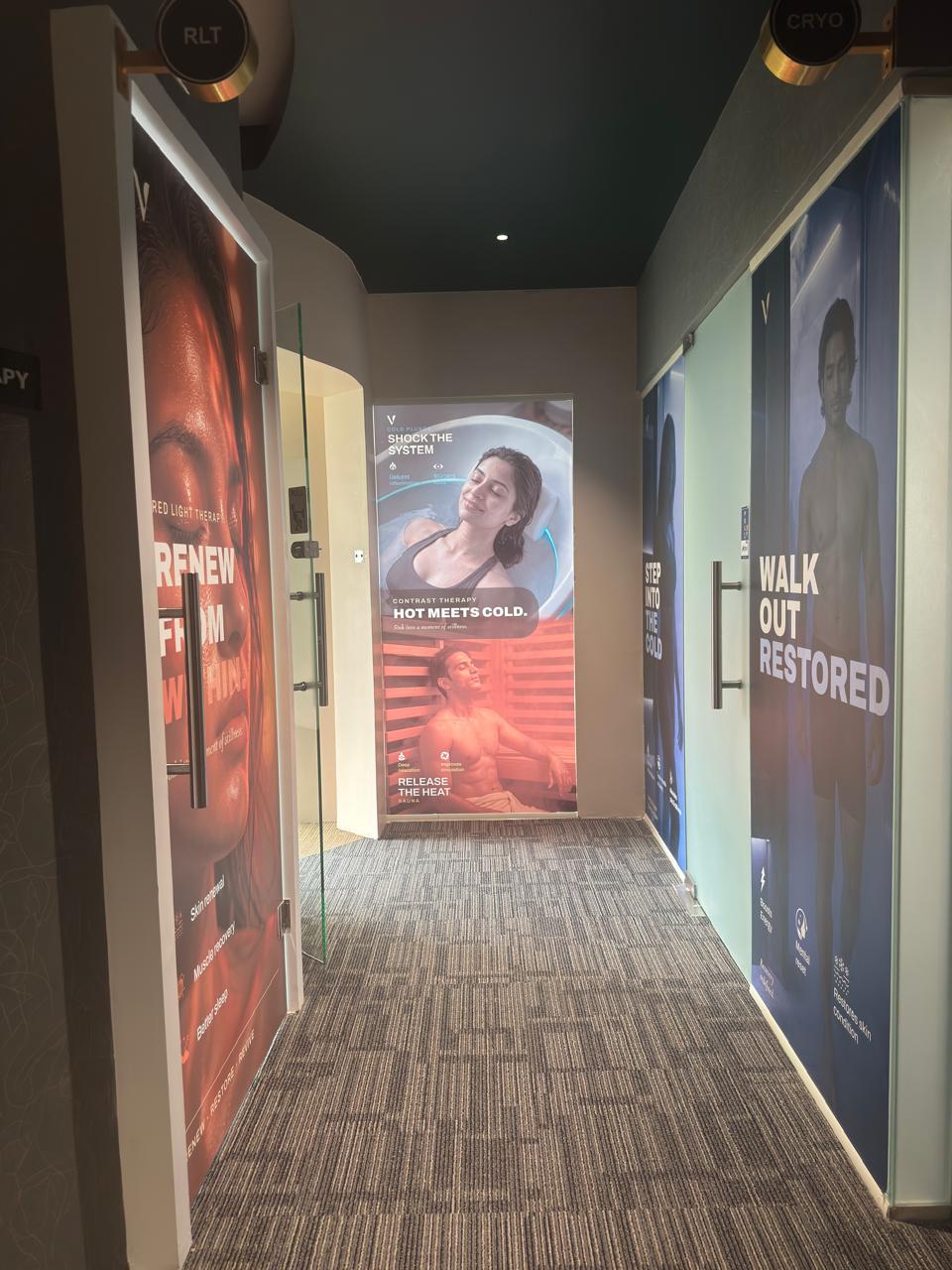 Therapy corridor inside VAURA, a wellness centre in Bengaluru serving HSR Layout, Koramangala and Bellandur