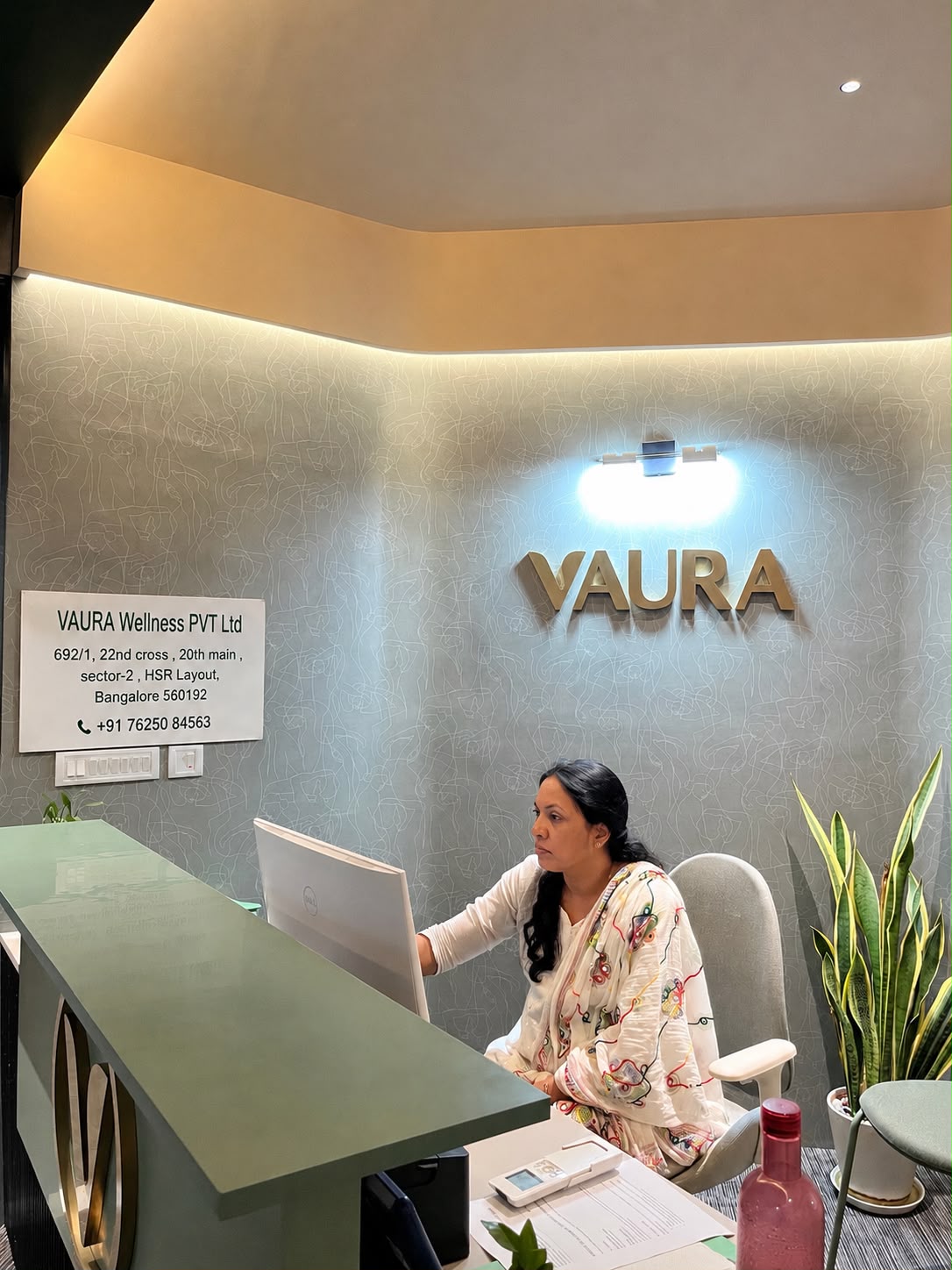 Reception at VAURA, a wellness centre in Bengaluru, Sector 2 HSR Layout